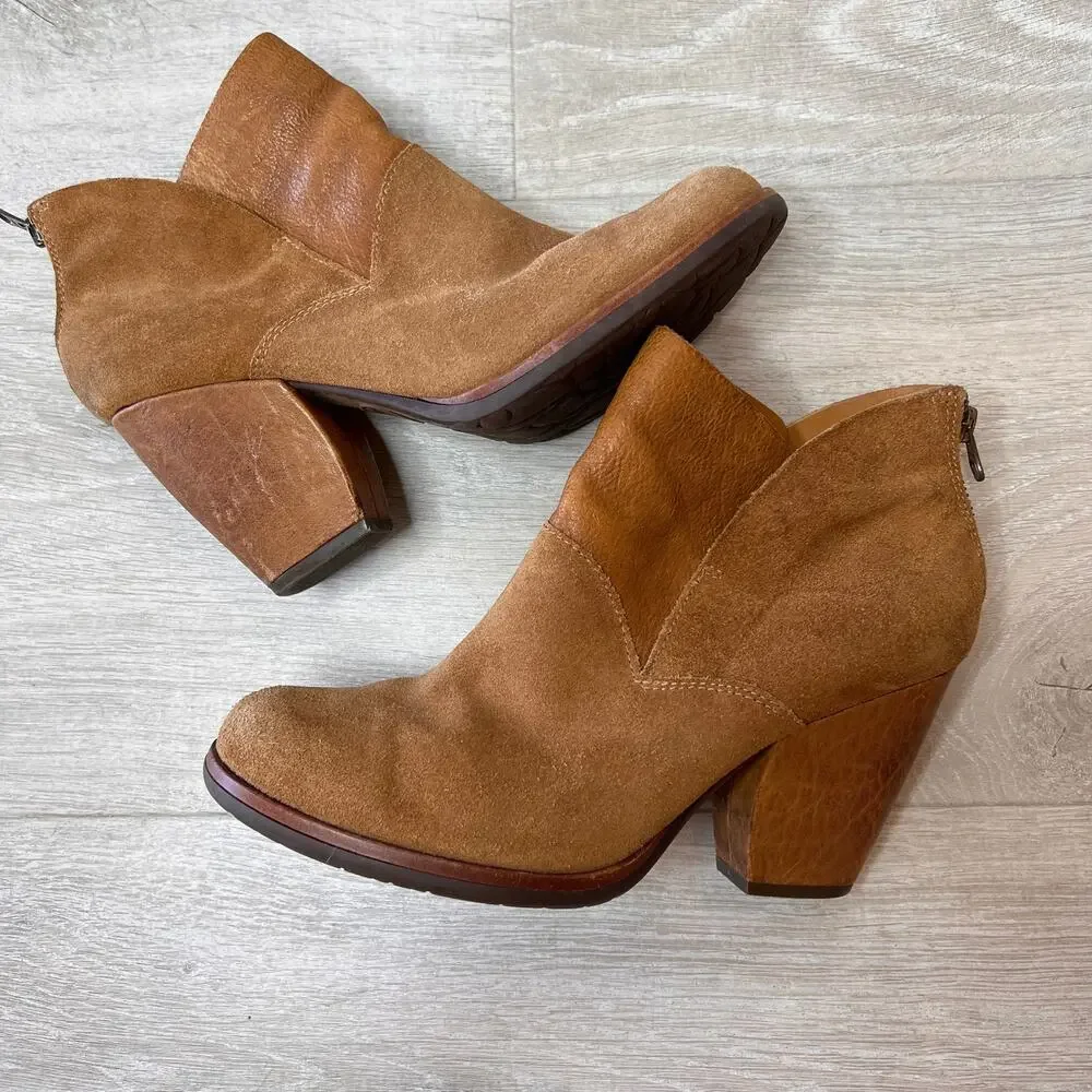 Kork-Ease Booties Womens Size 9M Brown Castanedo Suede Ankle Leather Block Heel